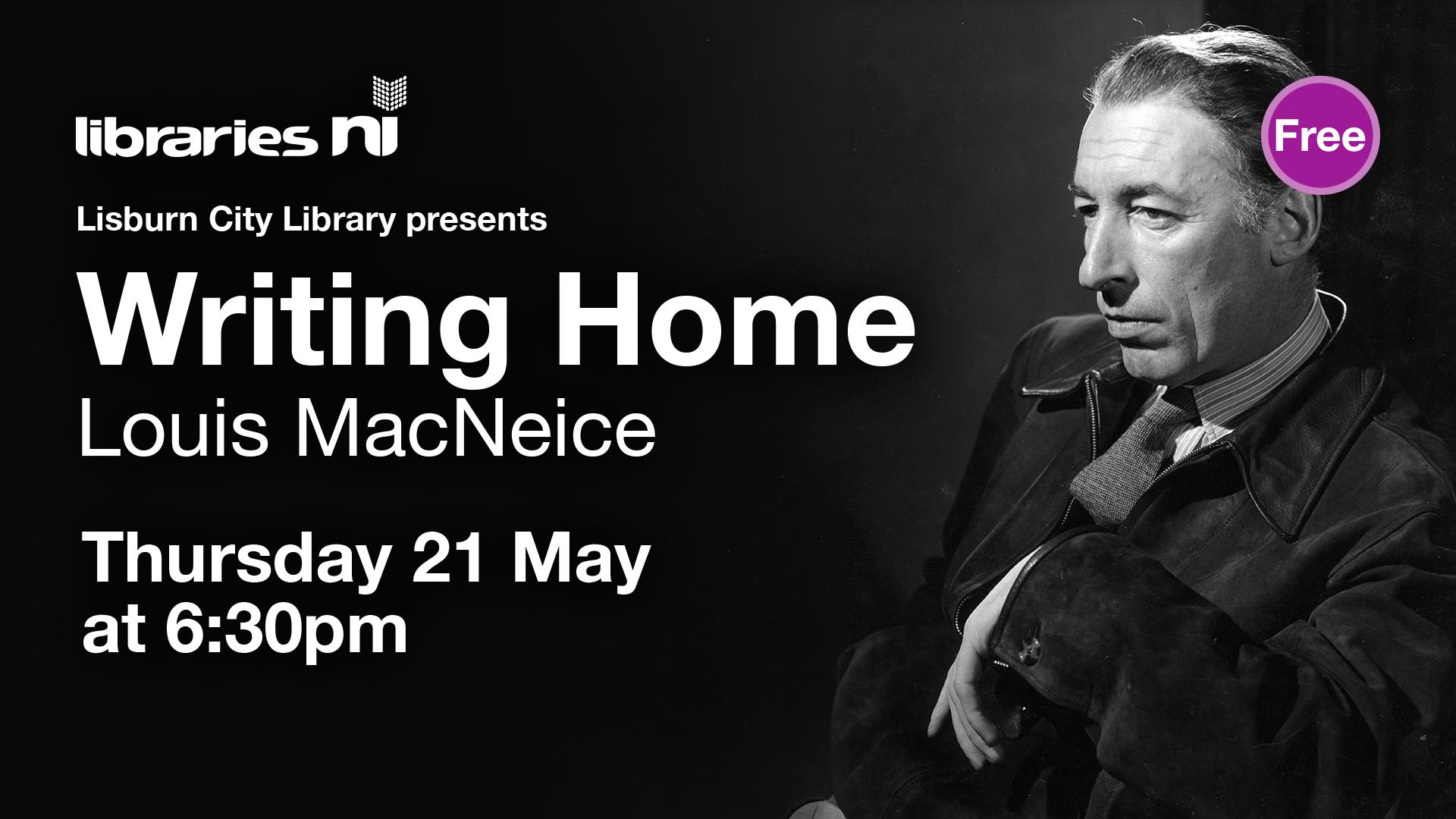 Image is black and white image of poet and playwright Louis MacNeice