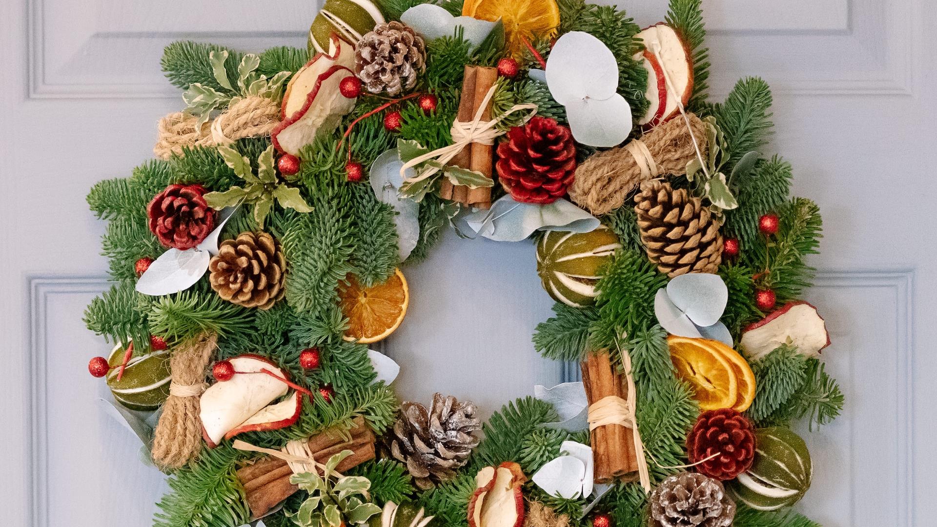 Christmas Wreath hanging on a door