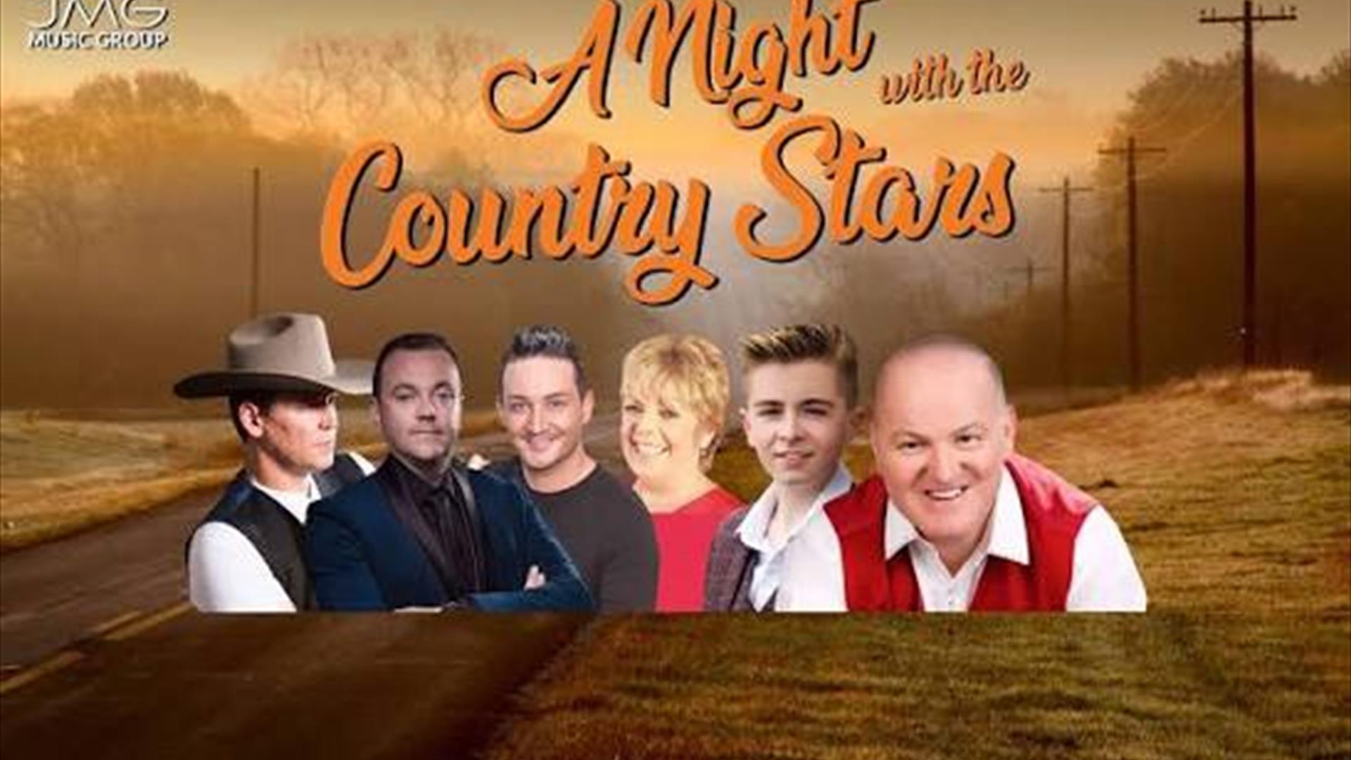 heads of country stars shown on a field background with the text a night with the country stars