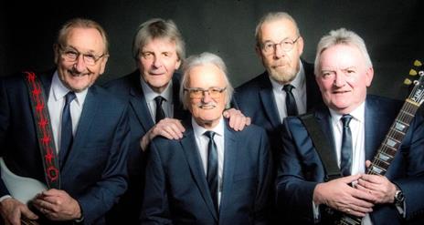 5 men in suits with guitars