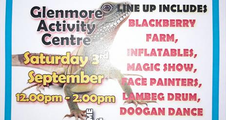 Image is poster advertising family fun day at Glenmore Activity Centre Lisburn