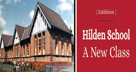Image shows Hilden School building with school children and teacher outside.
