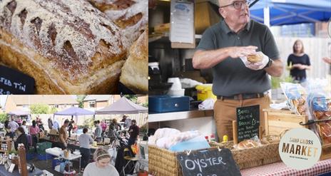 Several images of the goods for sale and the stall holders