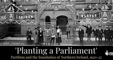 A group of people outside the Orange Hall on Railway Street, Lisburn