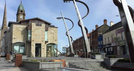 Market square Lisburn with a view of the Irish Linen Centre