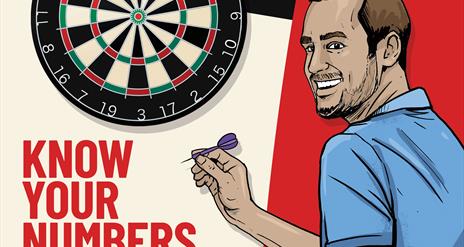 Poster is of a man playing darts advertising Men's Health Week