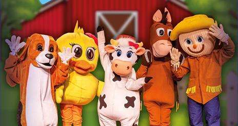 Image is  of colourful animal characters in Old MacDonald's Farm