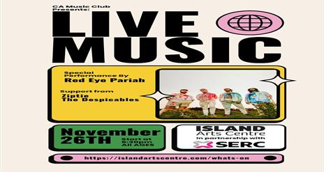 Image is colourful and shows the various musicians playing at the CA Music Club