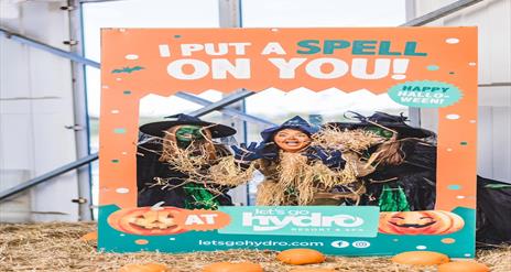 Image is of a scarecrow and two witches