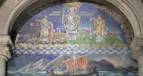 Image is of St. Patrick in a church setting
