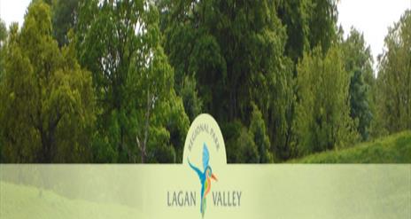 Image is of trees in the Lagan Valley Regional Park and its logo