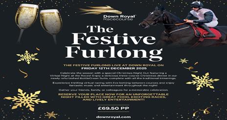 Image is of a poster advertising Christmas event The Festive Furlong at Down Royal Racecourse