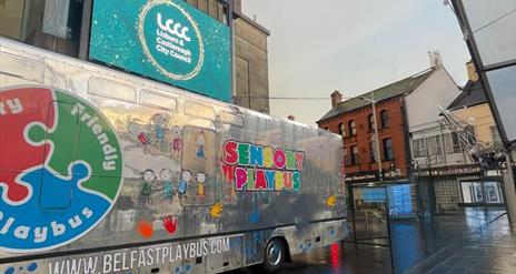 Image is of the Sensory bus parked in Lisburn City Centre