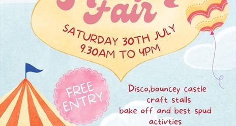 Image is a poster advertising the Summer Fair at Hillsborough Village Centre