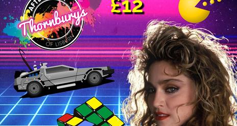 Image features pop star Madonna and other 80's images such as De Lorean car and the Rubiks Cube