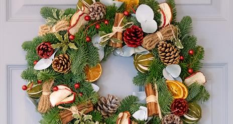 Christmas Wreath hanging on a door