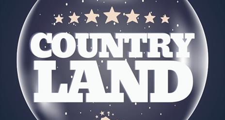 A poster advertising Country Land with stars and cowboy boots and a hat