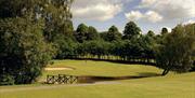 image of golf course with bridge and sand pit