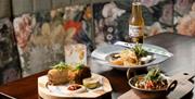 Food and drinks on table