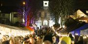 Crowds at the Market in the Dark Walk with Hillsborough Courthouse in the background