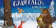 Illustration of The Gruffalo’s Child at Hillsborough Castle and Gardens, featuring the Gruffalo and his child alongside woodland characters in a snowy