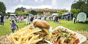 Freshly cooked takeaway food in front of Hillsborough Castle and Gardens