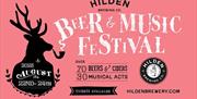 Hilden Beer and Music Festival Poster on pink background with Stag.