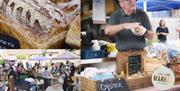 Several images of the goods for sale and the stall holders