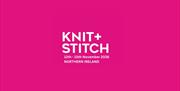 Image of pink Knit + Stitch poster, with dates of Eikon Event.