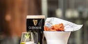 A plate of food and drink available at the Brasserie