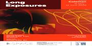 Image shows red poster advertising Long Exposures exhibition at R-Space Gallery Lisburn.