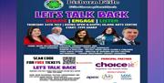 Image is poster re radio talk show Let's Talk Back as part of Lisburn Féile.