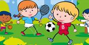 Cartoons of children playing various sports
