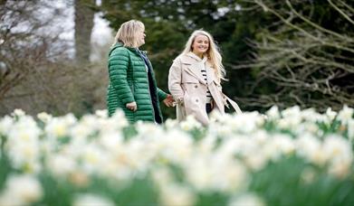 Image shows mother and daughter exploring Hillsborough Gardens.