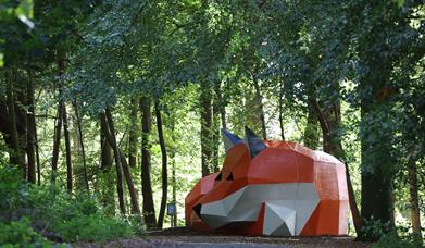 Rusty the Fox sculpture in Hillsborough Forest Park