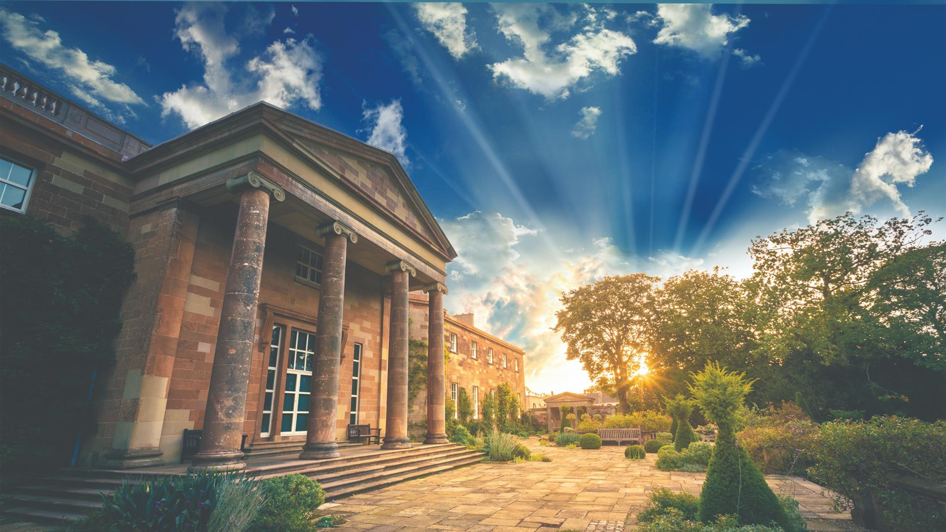 Back view of Hillsborough Castle with sunset