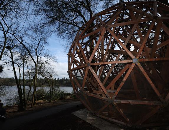 An image of the Sphere with the Hillsborough Lake in the image