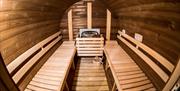 Image shows inside of sauna