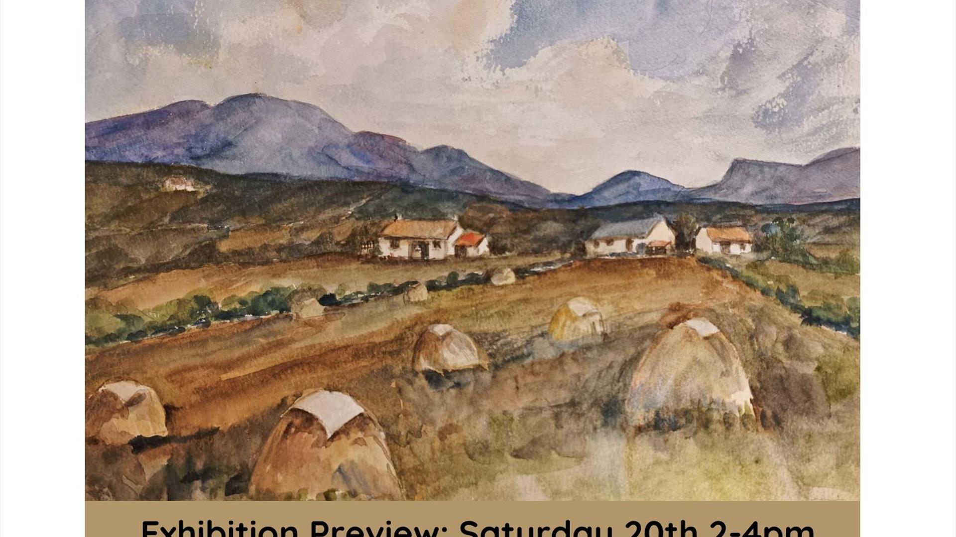 Poster with Irish Cottages on a mountain