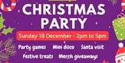 A poster with High Rise Christmas party showing text indicating Sunday 18 December 2pm-5pm