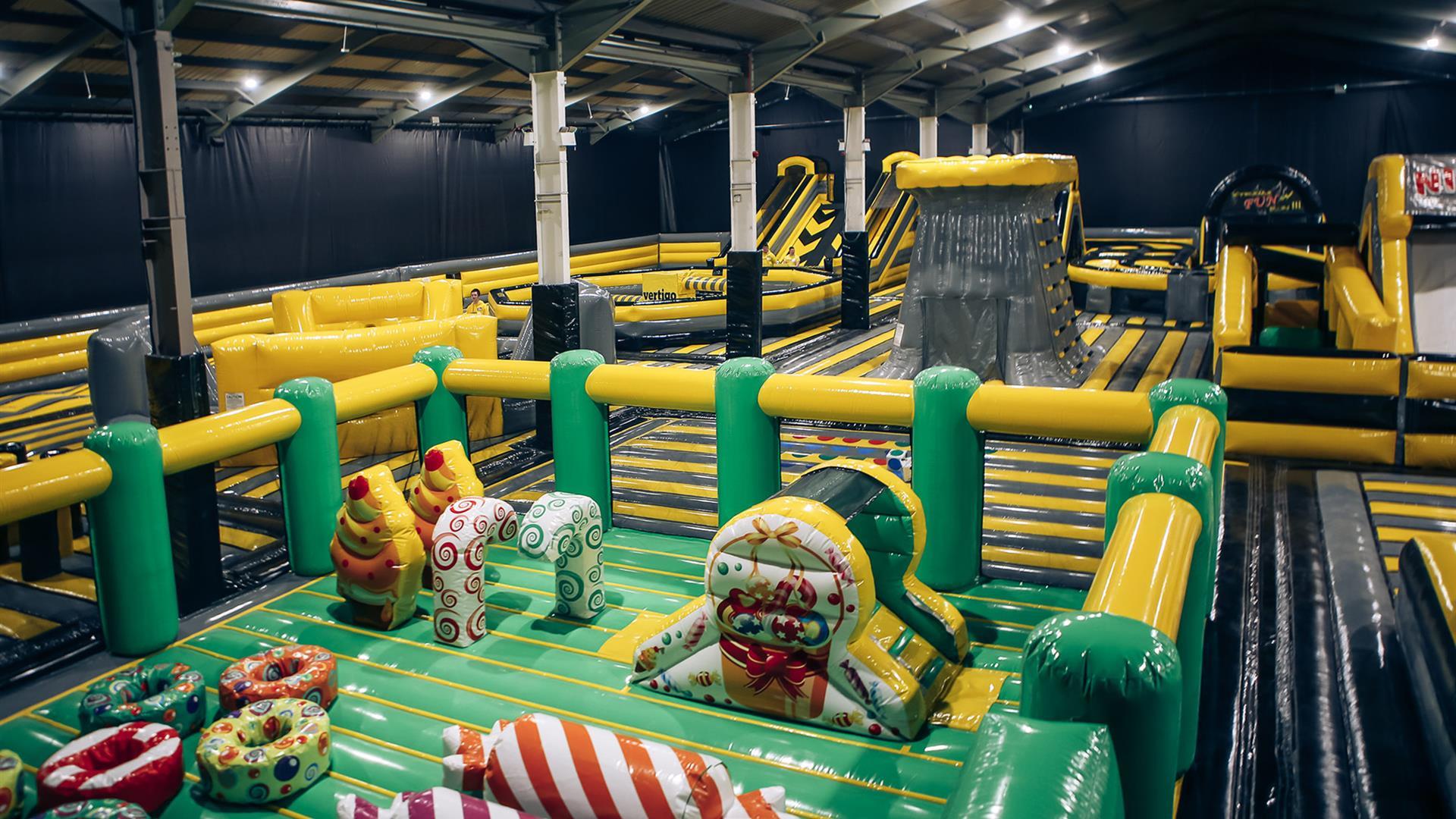 Image shows various inflatables in the main area of We Are Vertigo