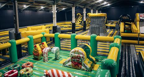 Image shows various inflatables in the main area of We Are Vertigo