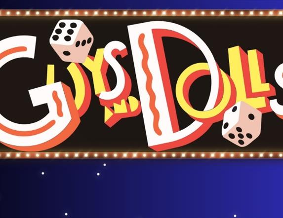 Image is of the logo for the musical Guys and Dolls