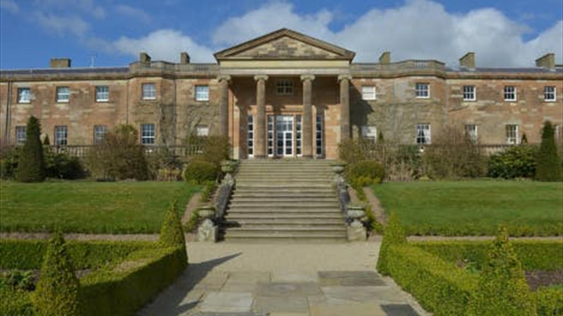Image shows front of Hillsborough Castle and grounds