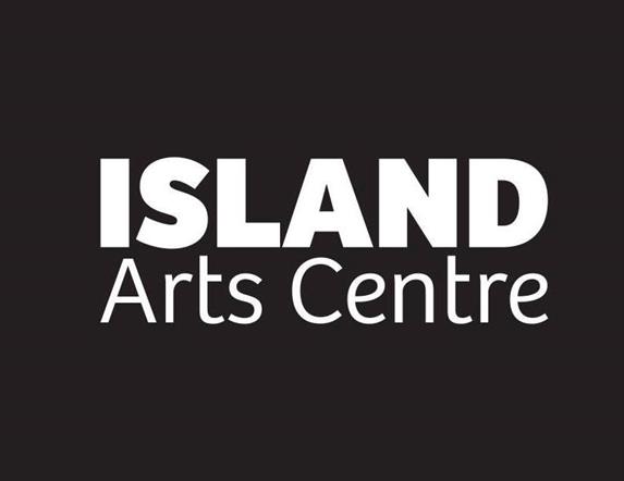 Image is the black and white logo of the ISLAND Arts Centre