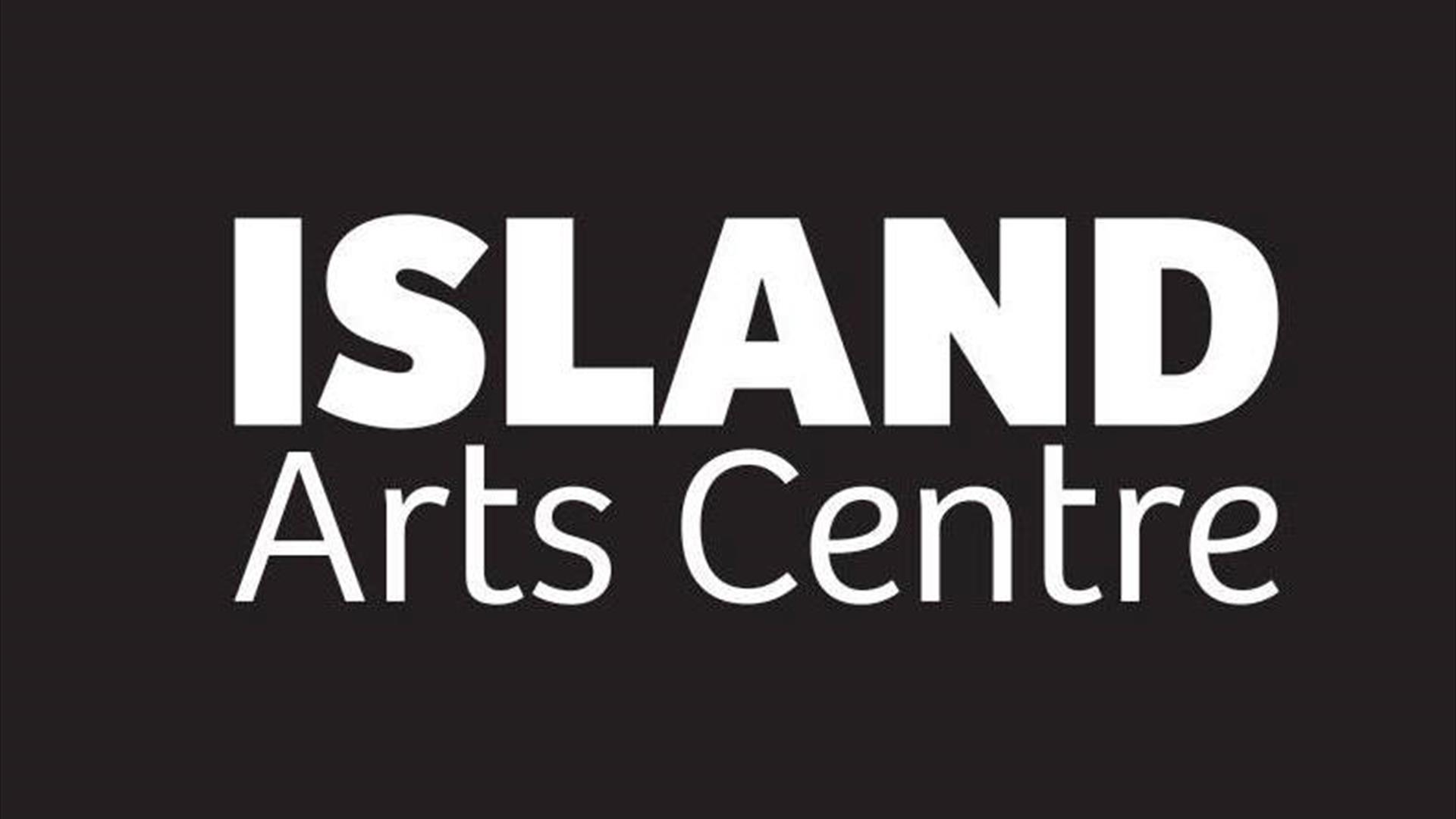 Image is the black and white logo of the ISLAND Arts Centre