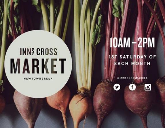 Image shows poster of Inns Cross Market with date and time advertised