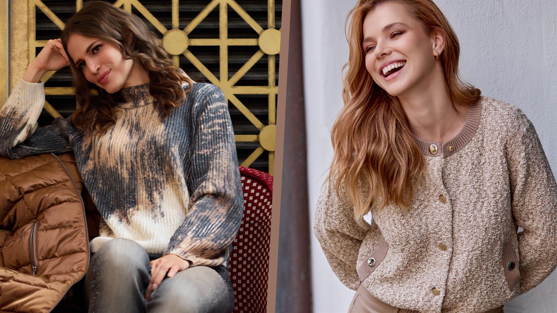 2 models wearing black and cream knitwear modelling for Jonzara 2 models wearing black and cream knitwear modelling for Jonzara