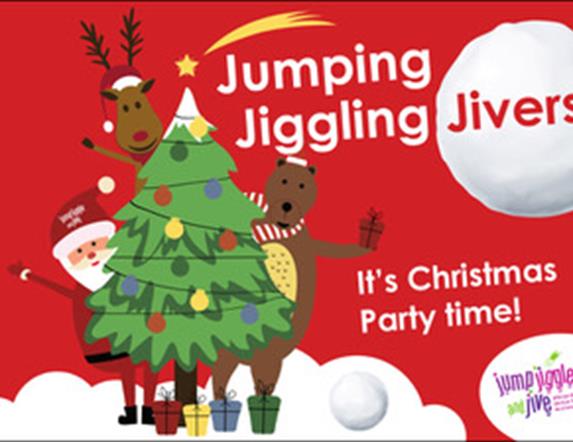 Poster with Jumping, JIggling & Jiffers - its Christmas Party Time