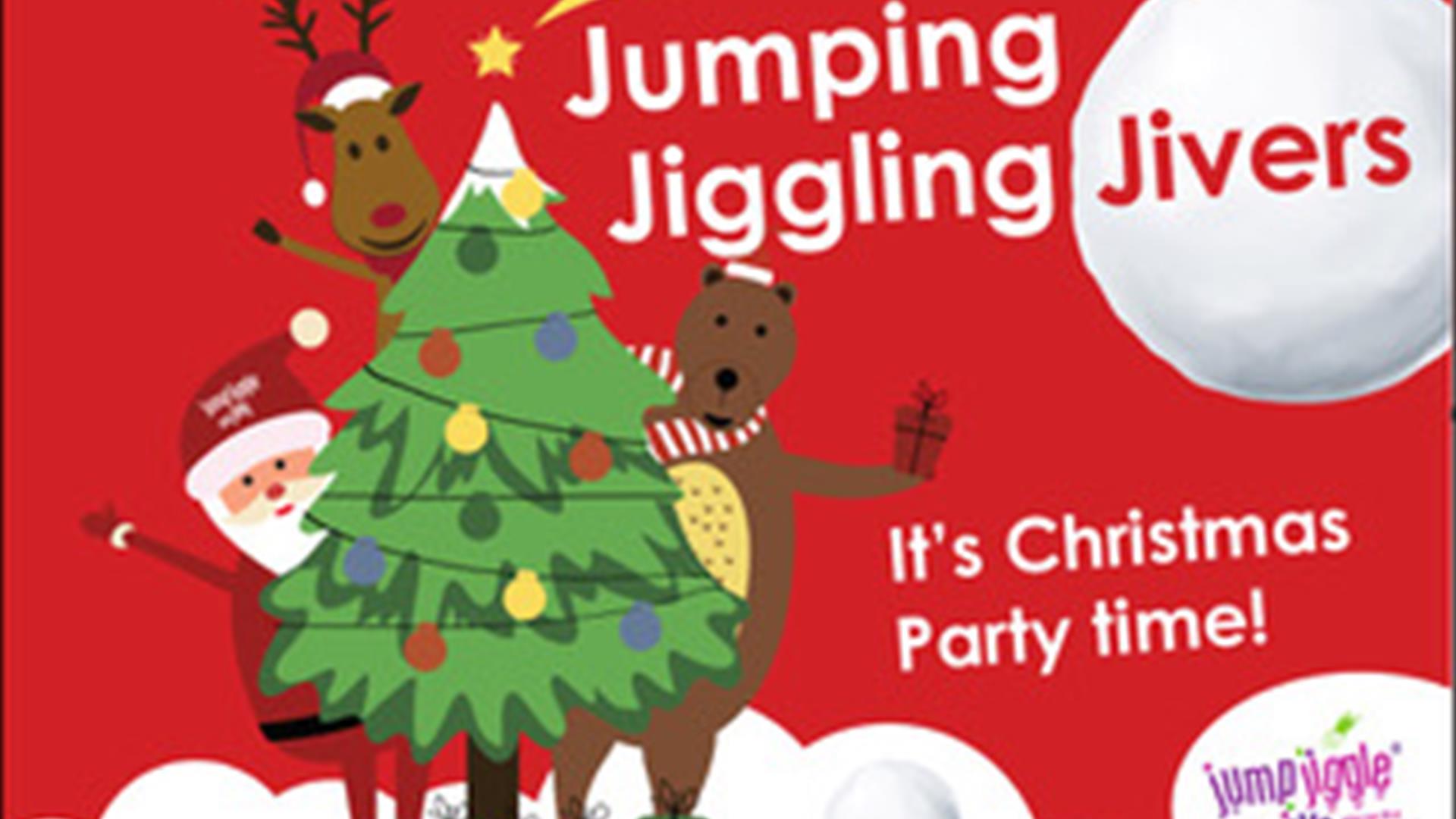 Poster with Jumping, JIggling & Jiffers - its Christmas Party Time